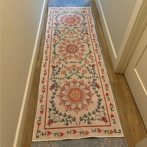 RUGGABLE Washable Stain Resistant Runner Rug Suzani Coral *cover only*